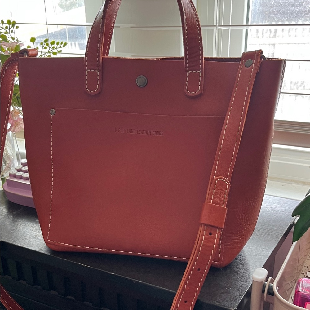 Portland Leather Goods Mini Crossbody Tote Bag. Color: Papaya!!
